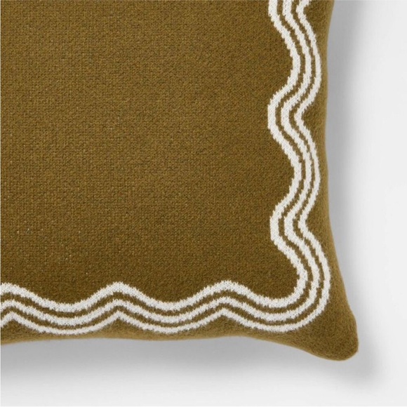 STUDIO MCGEE NWT jacquard knit pillow w/ scallop detail -olive green -24” - Picture 2 of 5